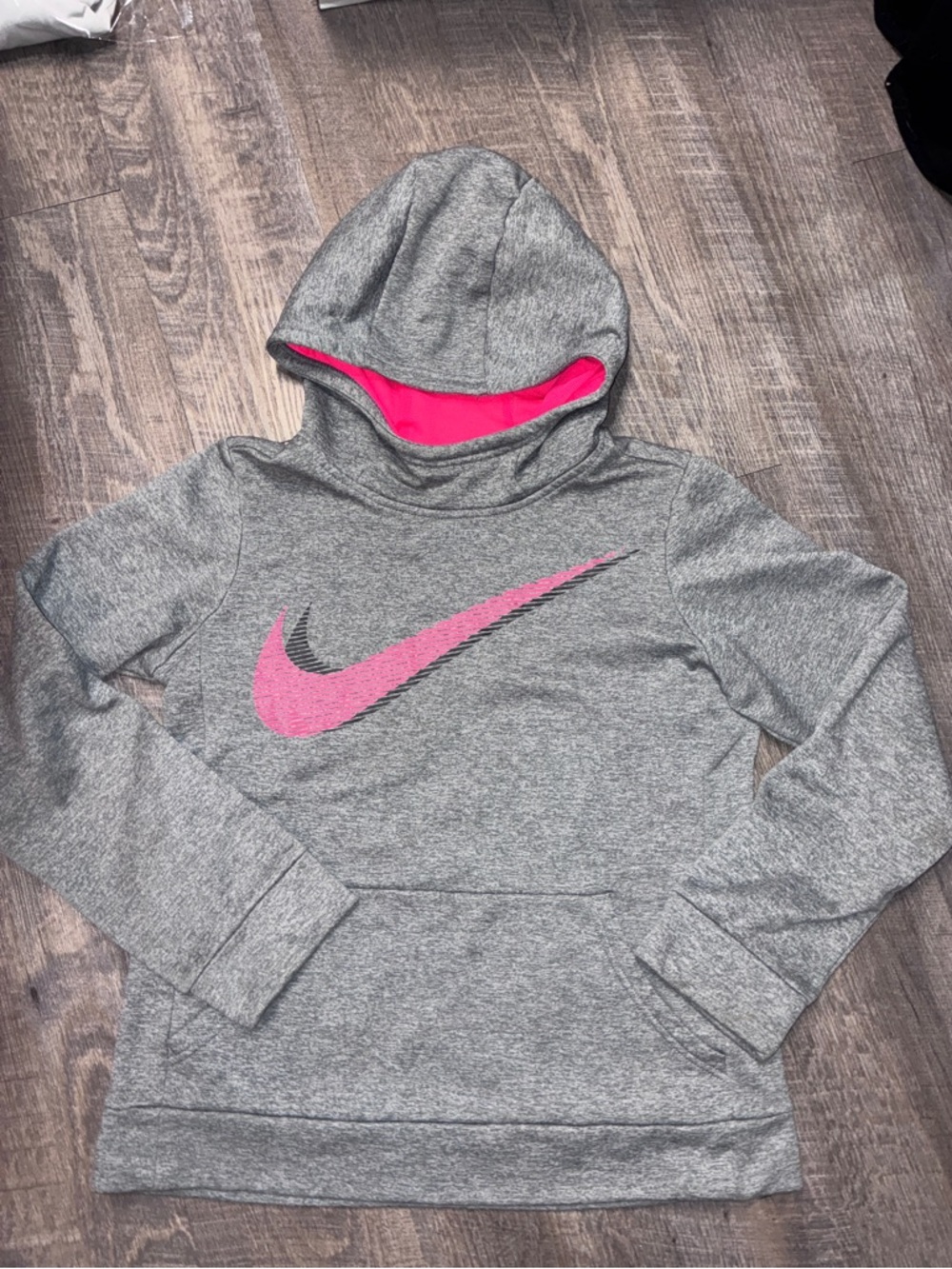 NIKE Kids Dri Fit Grey & Pink Hoodie- size XL